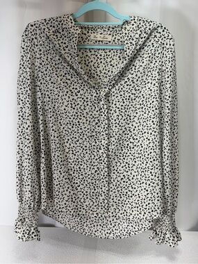 Vine & Love Cream and Black Leopard-Print Button Blouse 2791